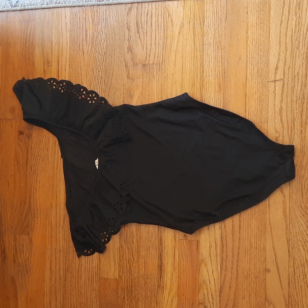 J Crew black one shoulder swimsuit scalloped eyelet trim small - Picture 3 of 3